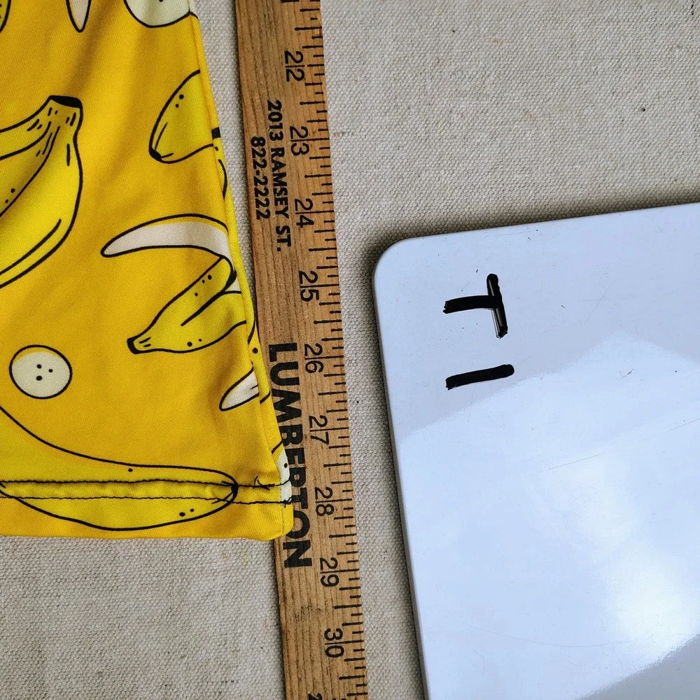 Womens SZ S Banana Print Flare Pants Yellow Fruit Kitsch Festival Bell Bottoms